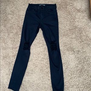 Express Skinny Jeans - Black w/ frayed hole knees